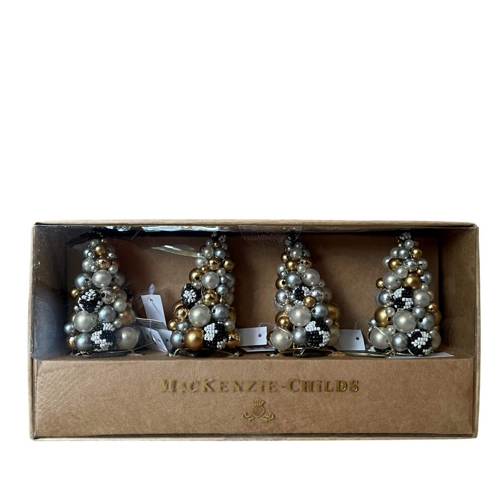 NEW Mackenzie-Childs Glam Up Beaded Tree Napkin Rings, Set of 4 Christmas Decor - Picture 4 of 8